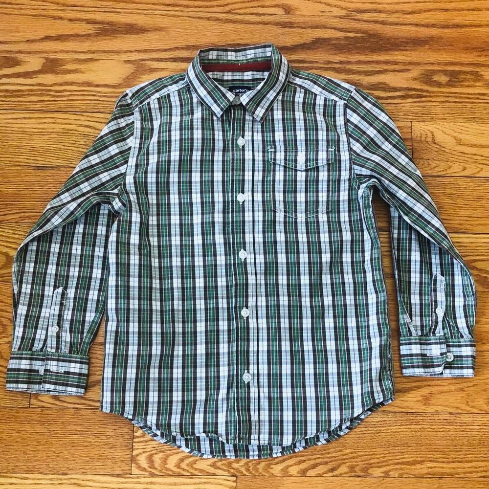 Carter’s Boys Green Plaid Button-Down Dress Shirt